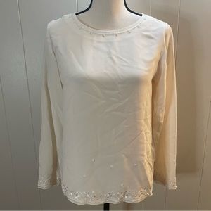 Talbots Ivory Silk Beaded Blouse.